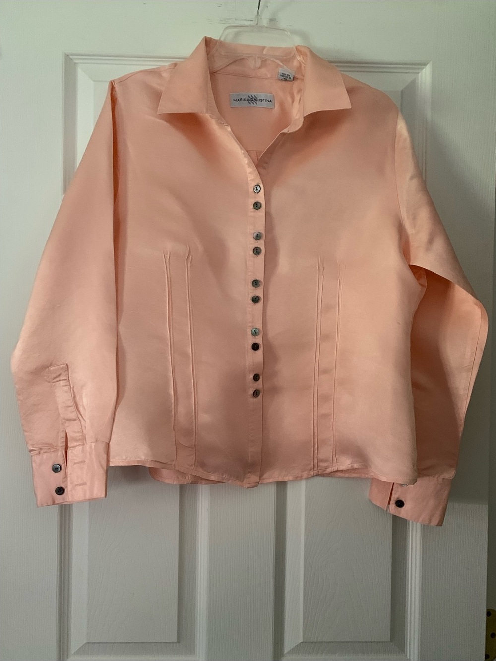 Marisa Christina Pink Silk Satin Career Button Up Shirt Top Blouse Size XL